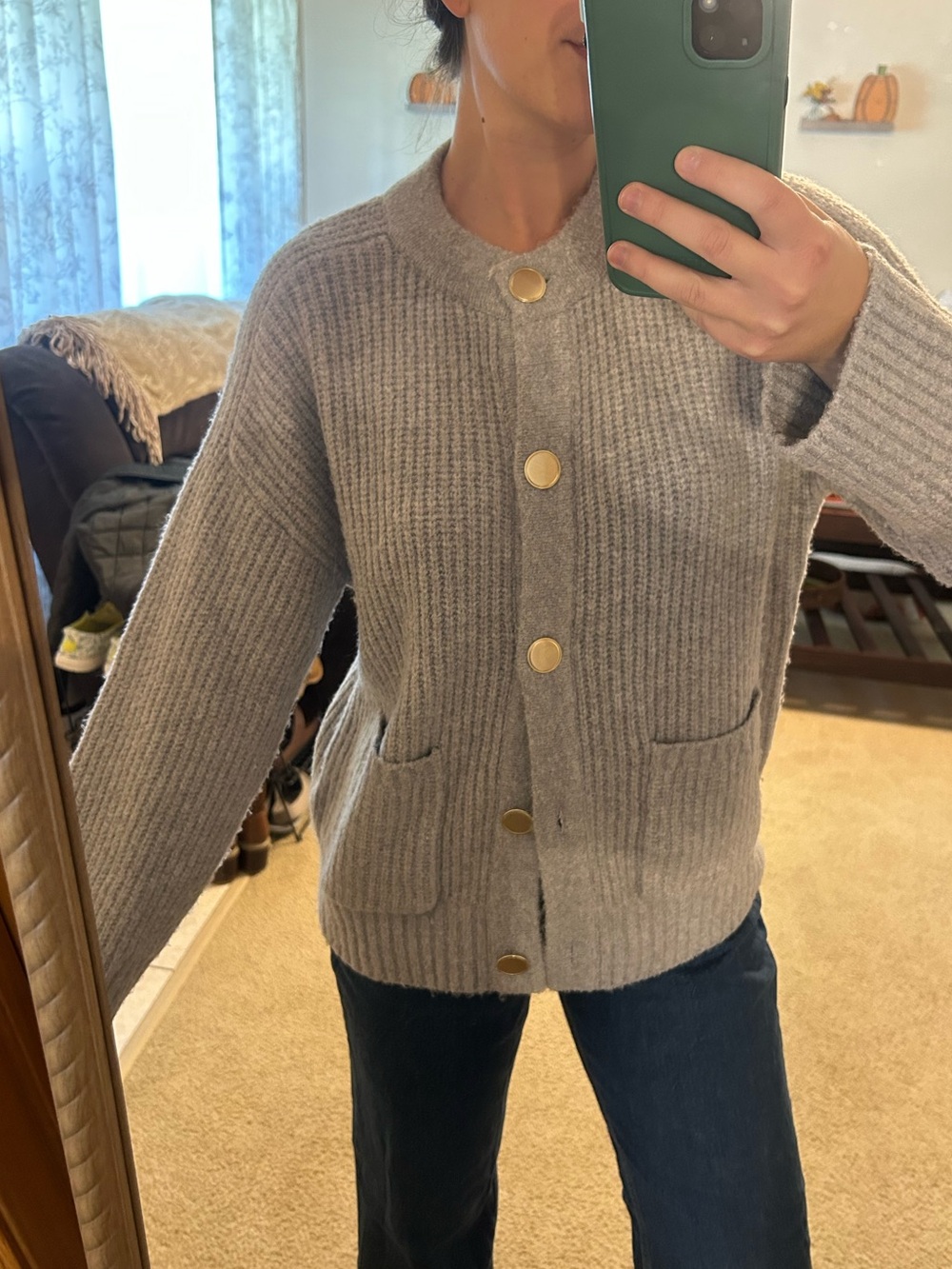 Abercrombie & Fitch Light Gray Ribbed Button-Front Cardigan